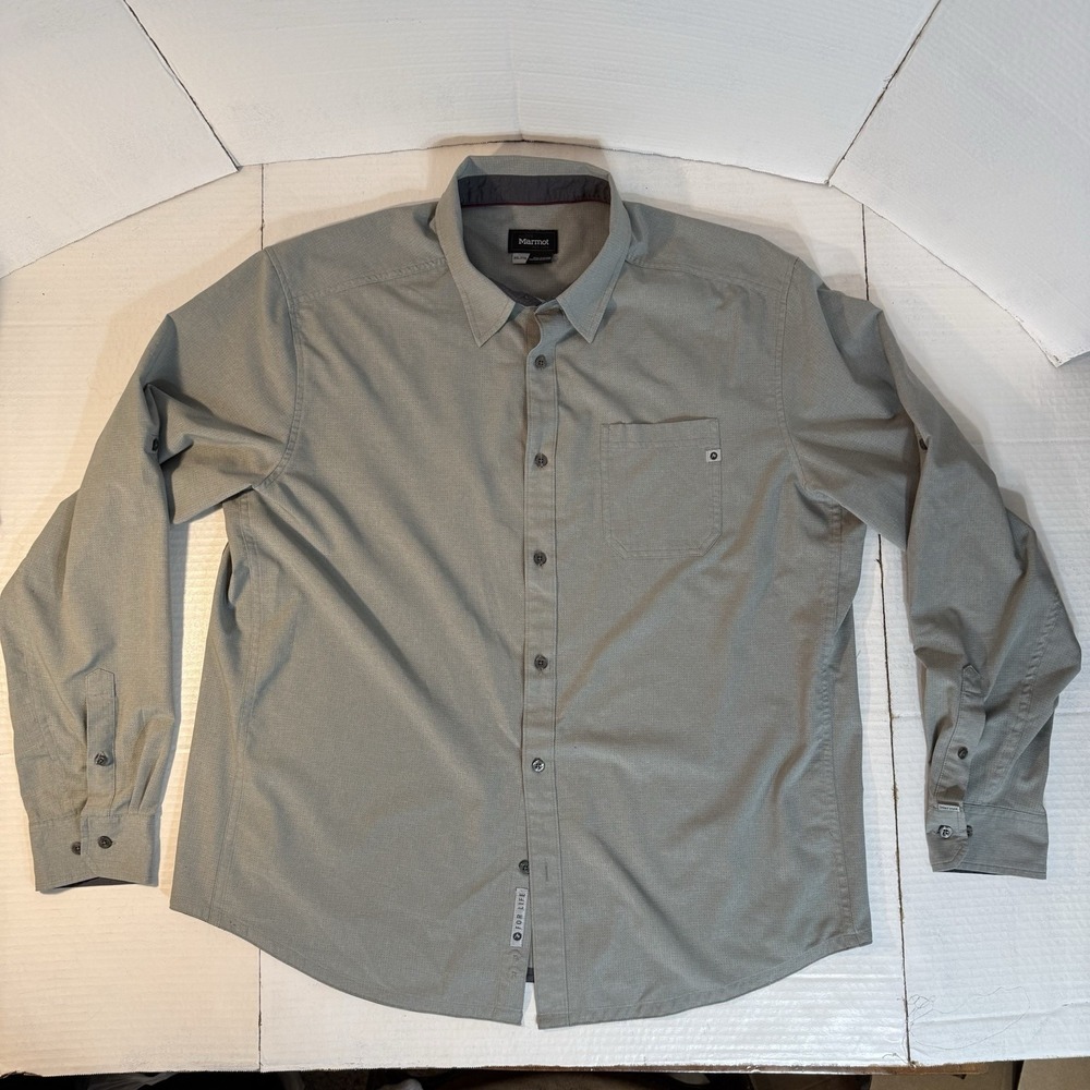 Marmot For Life Button Down Shirt Men's Long Sleeve Gray XXL Flip Roll Cuff Pock